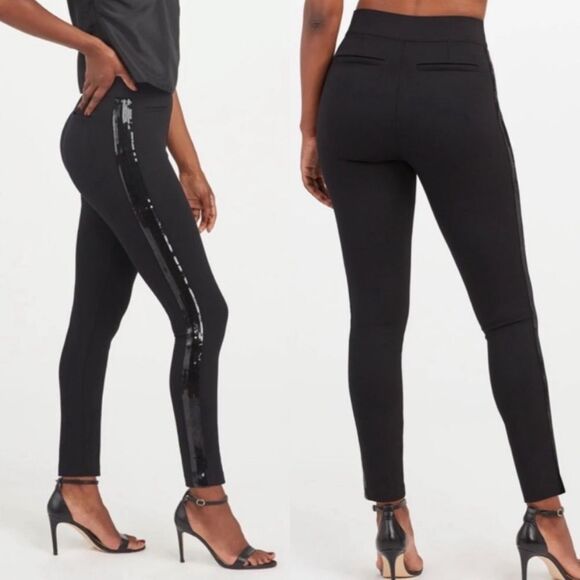 Nwt SPANX Ponte skinny pants w/ sequin trim Women’s Size M‎ - Picture 1 of 8